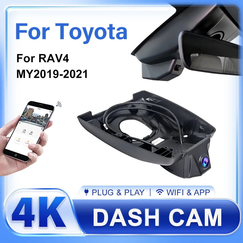 4K Plug and play WIfi Dash Cam Camera Car DVR For Toyota RAV4 XA40 XA50 2019 2020 2021,Dual Lens With APP Control 4K Dashcam