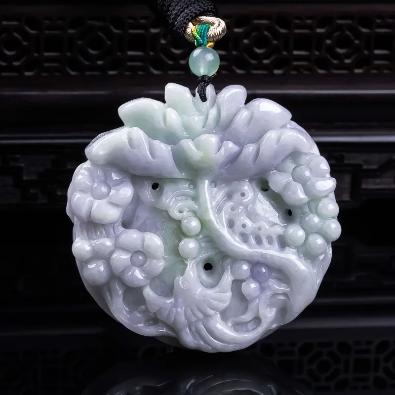 High quality natural A-grade jadeite flower blooming wealth thickening exquisite jade ice pendant Party Fashion Style Dress Up