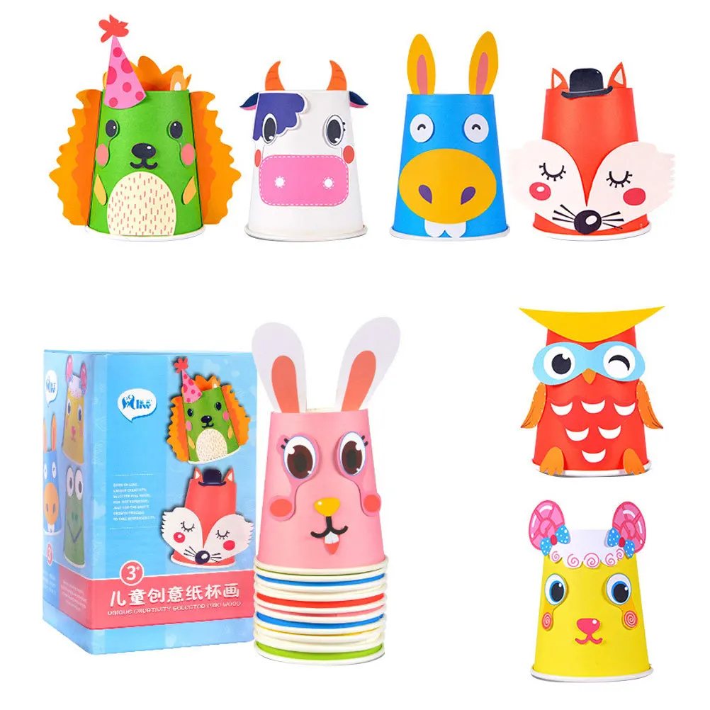 Kit de gobelets en papier pour bricolage, 1 ensemble de gobelets, 10 planches de papier, autocollants de dessin animé, carte de référence à Double bande, autocollant sûr et Durable pour gobelets en papier