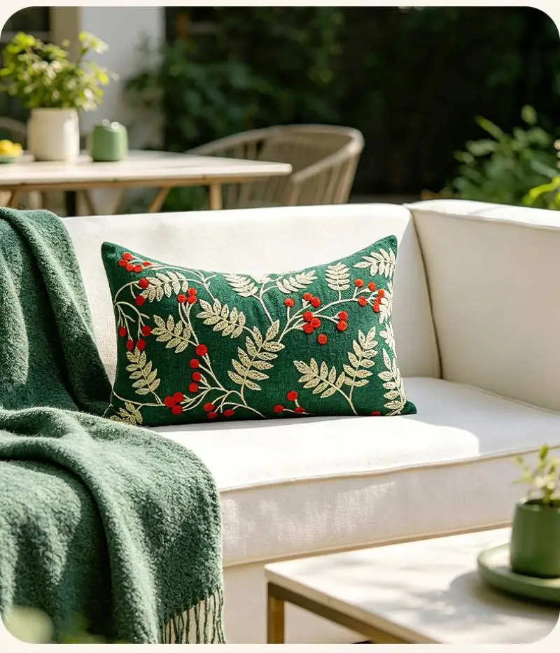 Weihnachtsbaum Bestickter Kissenbezug Cojines Grüner Plüsch Festliche Dekoration Sofa Kissenbezug Deko Heim – Detail 8
