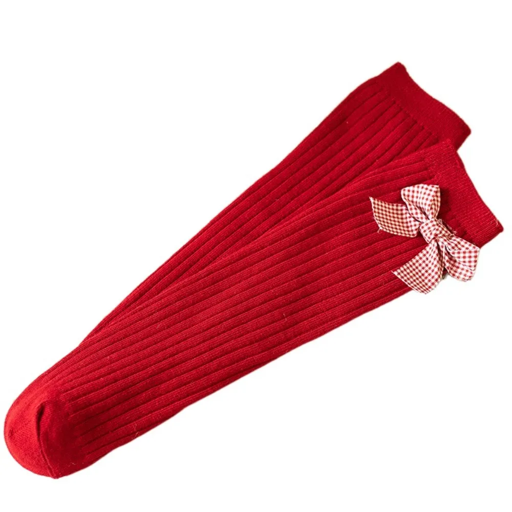 

Stripe Grid Red Bowknot Stockings Sweet Dot Lolita JK Children Knee High Socks Long Tube Bear Stockings for Girl New Year
