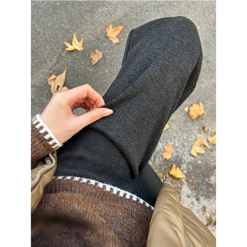 Velvet Acetate Wool Wide Leg Pants for Women in Autumn and Winter Short and Narrow Straight Leg Pants Spring and Autumn Casual