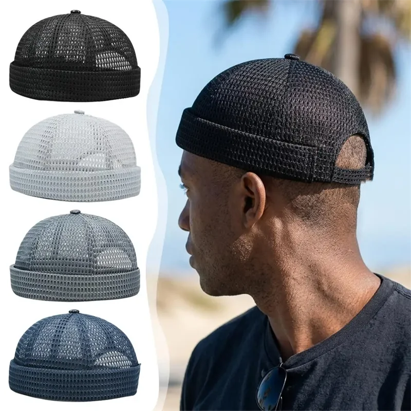 Cooling Breathable Mesh Brimless Melon Hat Summer Ultra-Light  Docker Sports Beanies Hat Outdoor Hip Hop Sailor Landlord Cap