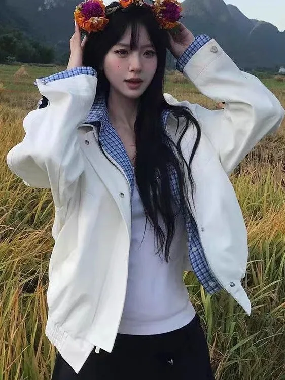 

Loose Fit Double Breasted Cotton Jaet Women's Korean Sle Casual Outerwear Fake Two-Piece High-End Feel Winter Coat