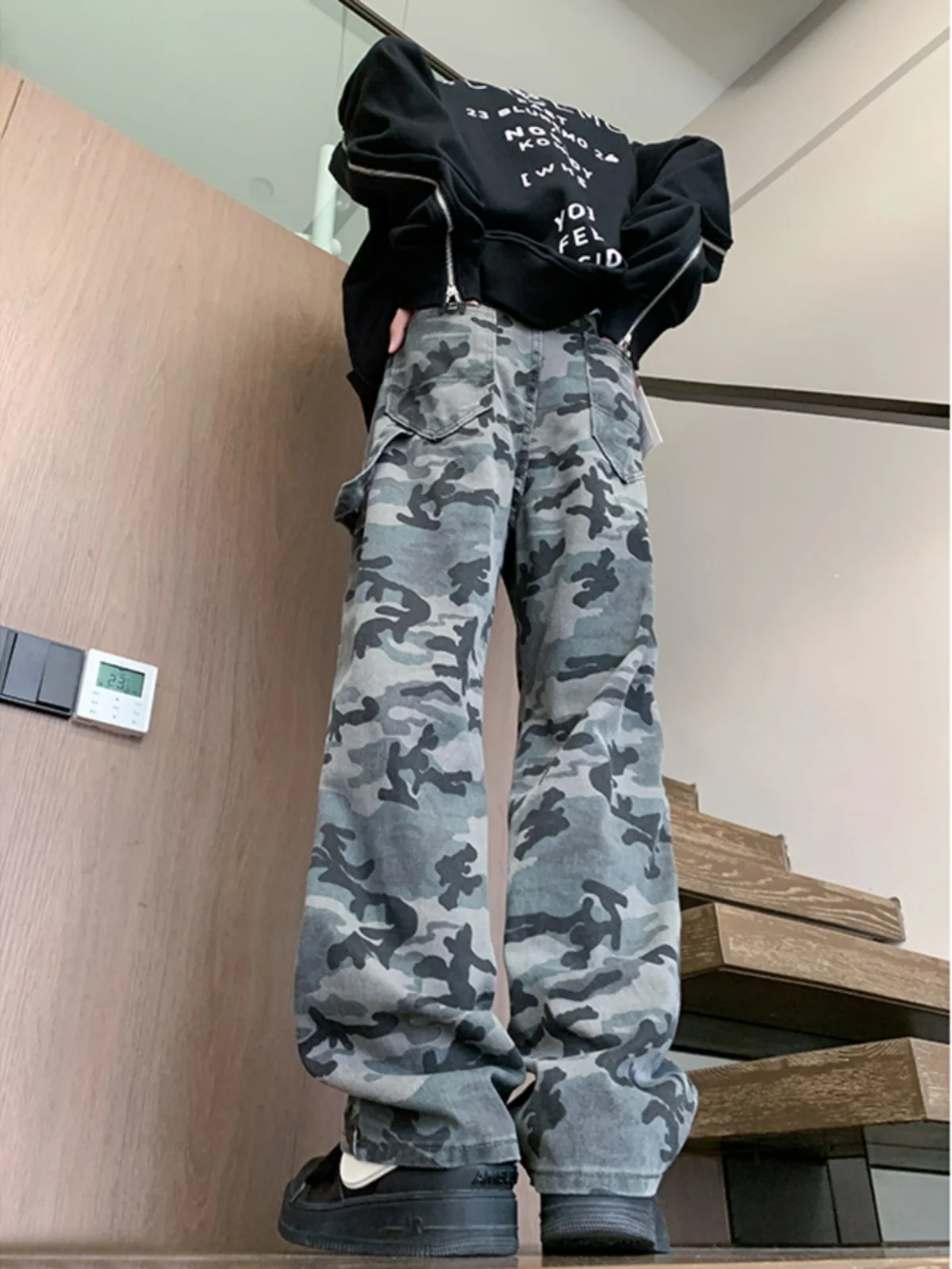 

Американские джинсы в стиле ретро с камуфляжным принтом, мужские, весенне-осенние, в стиле хип-хоп, модные рабочие брюки, прямые брюки