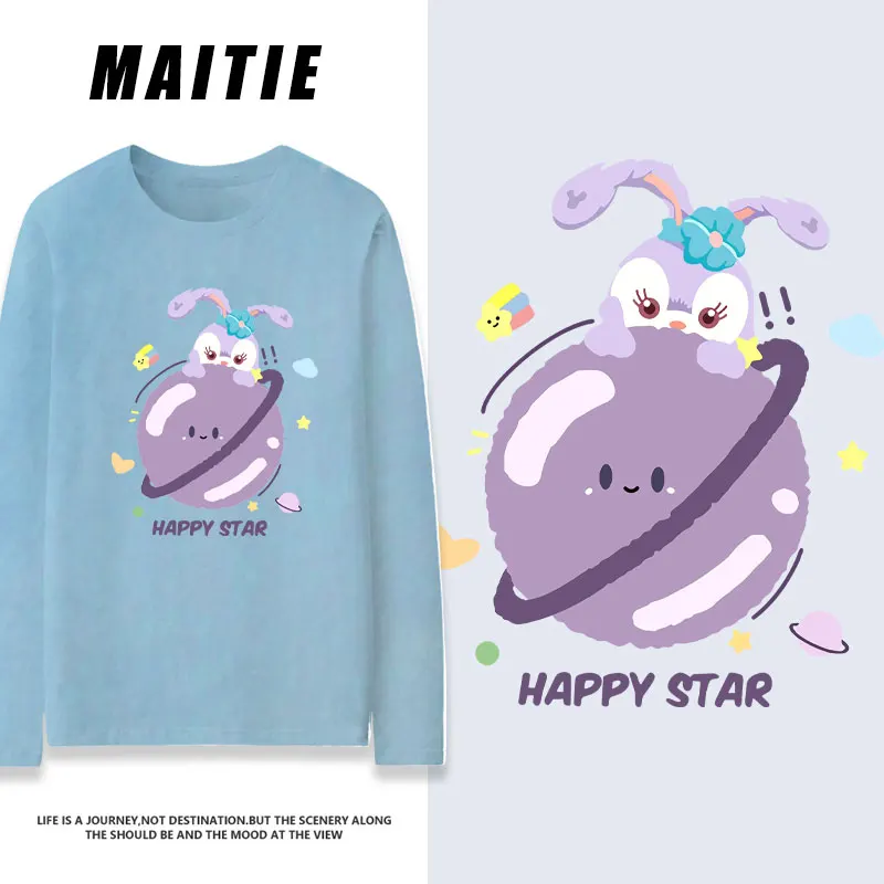 

Disney Star Delu Co branded Long sleeved T-shirt for Women 2023 New Girl's Clothing Autumn Pure Cotton Versatile Base Shirt