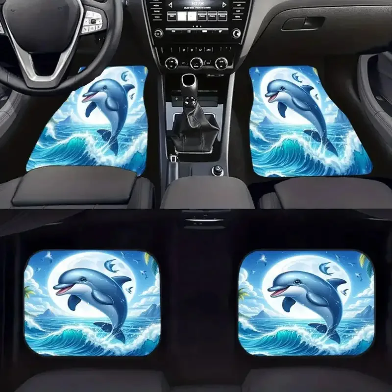 4pcs Dolphin Car Floor Mats Suitable For - Fit Non-Slip Vehicle Floor Liners, Soft Velvet Hair-Collecting Floor Mats, Easy Clean