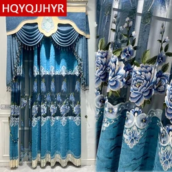 Europe Style Exquisite Embroidered Curtains for Living Room High-quality Blue Gray Chenille Decorative Bedroom Kitchen Curtains