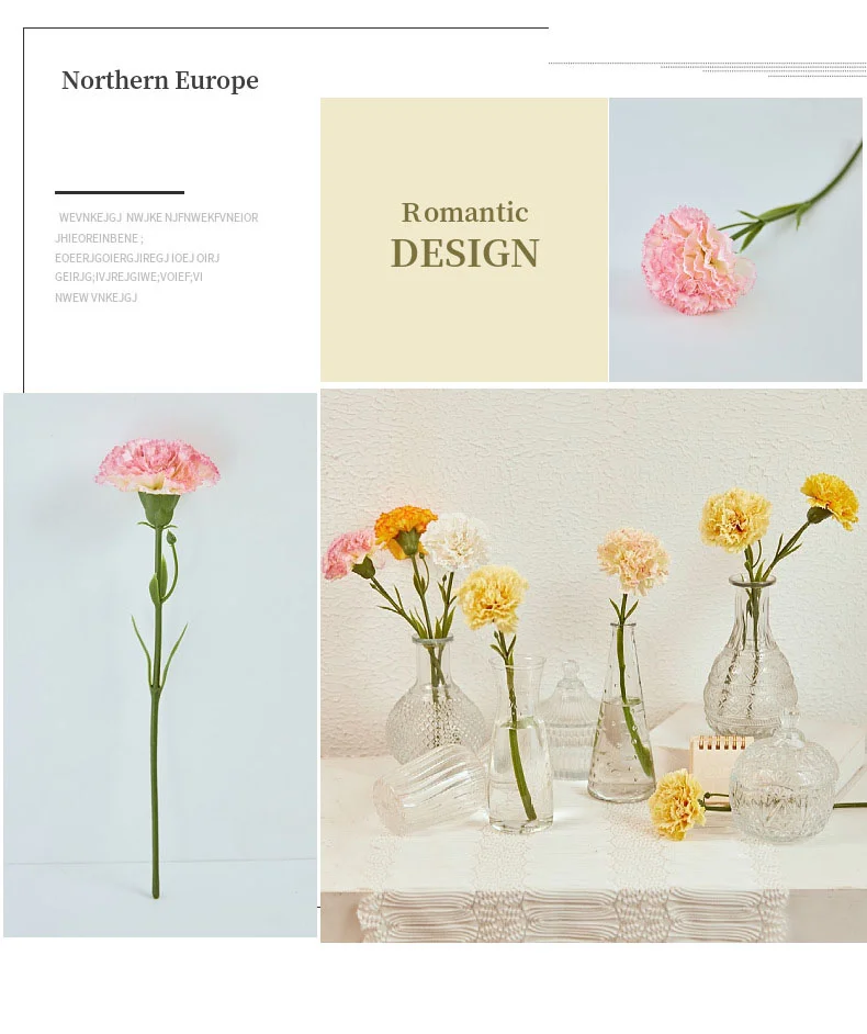 10 Stück künstliche Blumen mit kurzem Zweig, Nelke, Muttertagsgeschenk, Blumenstrauß, Seidenblume, Heimdekoration, Hochzeit, Party, Nelke – Detail 3
