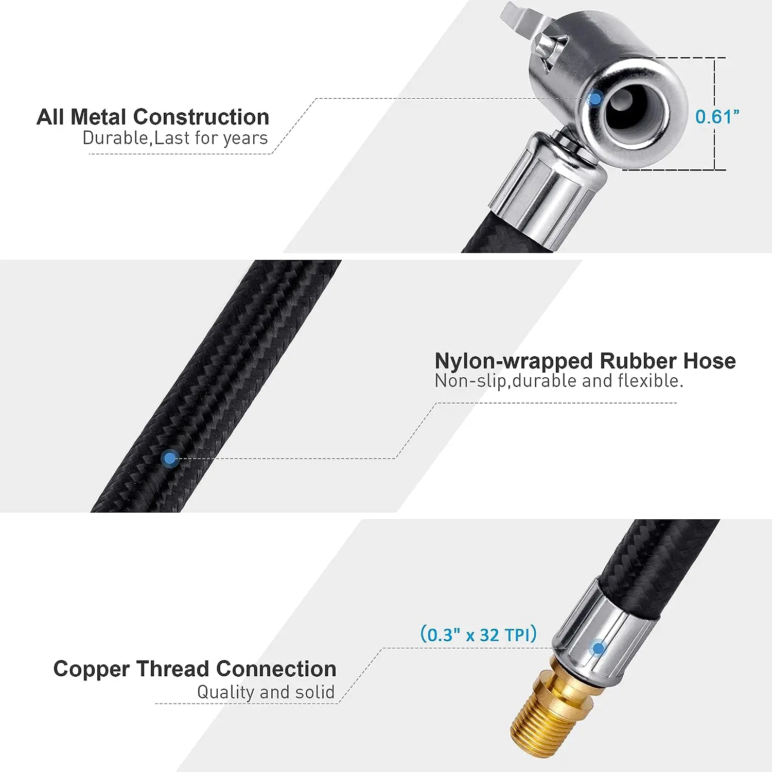 Adaptador de manguera de inflado de neumáticos extendido para tornillo de giro para bloqueo de conexión, mandril de aire de bloqueo con manguera de aire