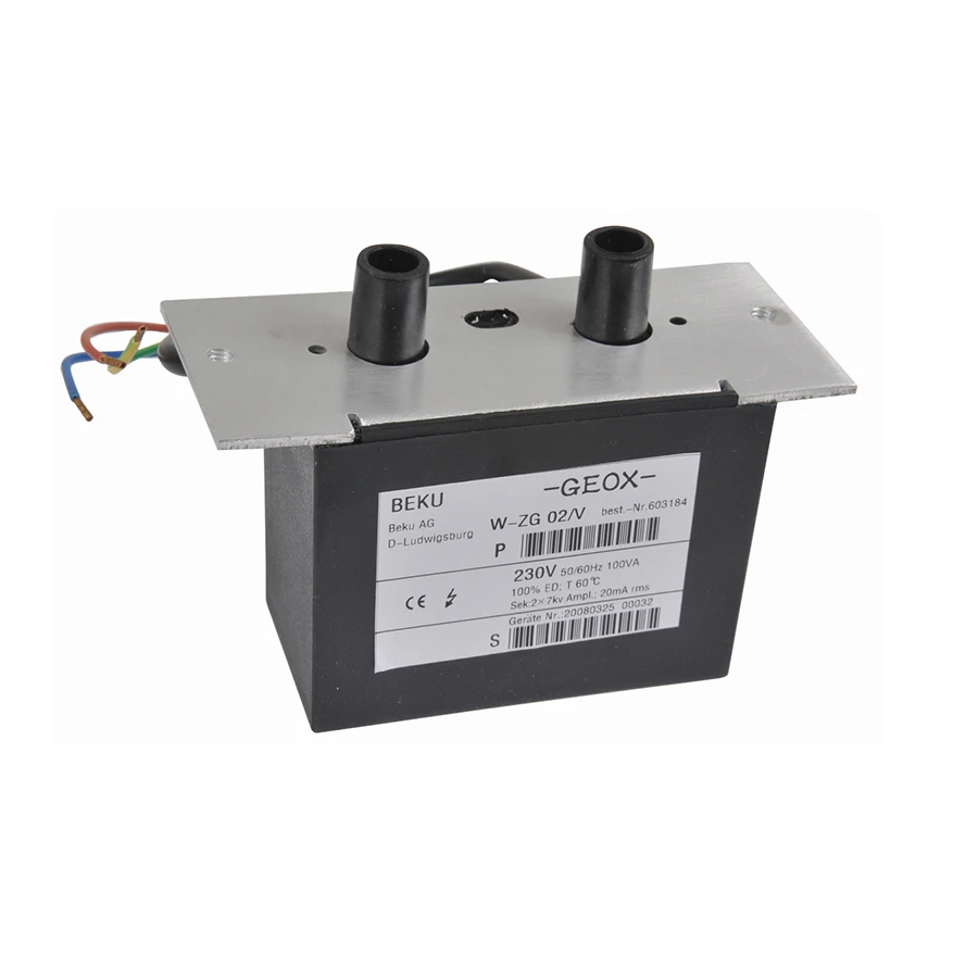 

Transformer W ZG 02/V'. With Cable For Weishaupt oil burner Sek.: 2X7KV 230V, 50/60Hz 20mA 100% ED