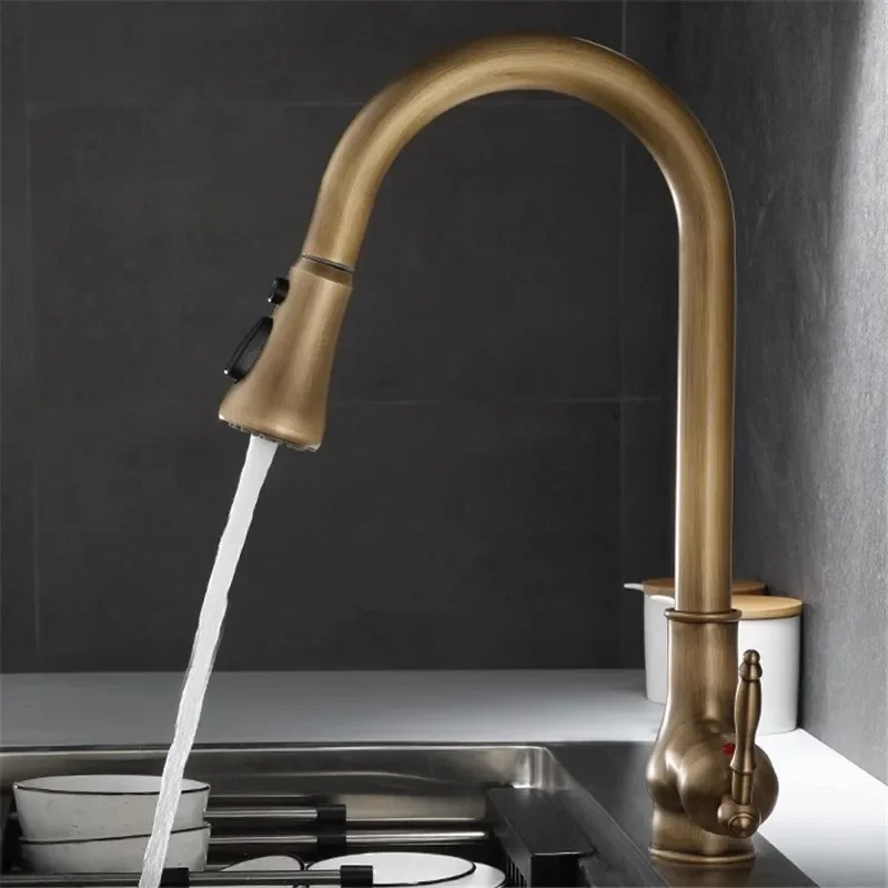 

Tuqiu Antique Pull Out Kitchen Faucet Brass Sink Faucet Mixer Tap 360 degree rotation torneira cozinha mixer taps Kitchen Tap