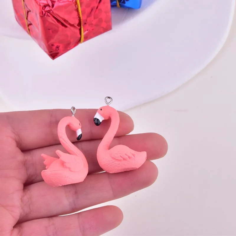 5pcs Cute 3D Flamingo animal Charms PVC Bird Pendant For Jewelry Making Accessories DIY Necklace Keychain
