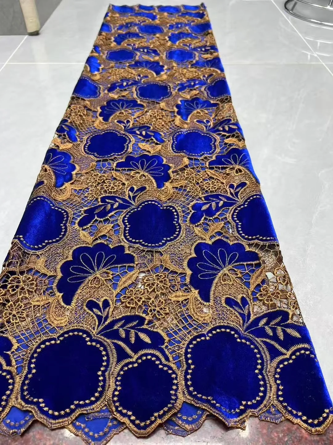 

Luxury Velvet Lace Fabric 2025 High Quality Lace Royal Blue Lace Fabric Embroidered Fabric Of 5 Yards Evening Dresses