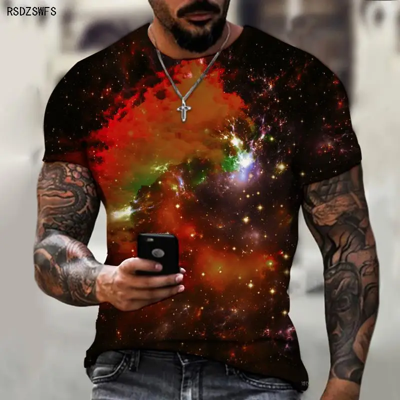 Spring and Summer Starry Sky 3D Printing T-shirt Men\'s Summer Casual T-shirt Men\'s Fun Streetwear Men\'s and Women\'s T-shirts