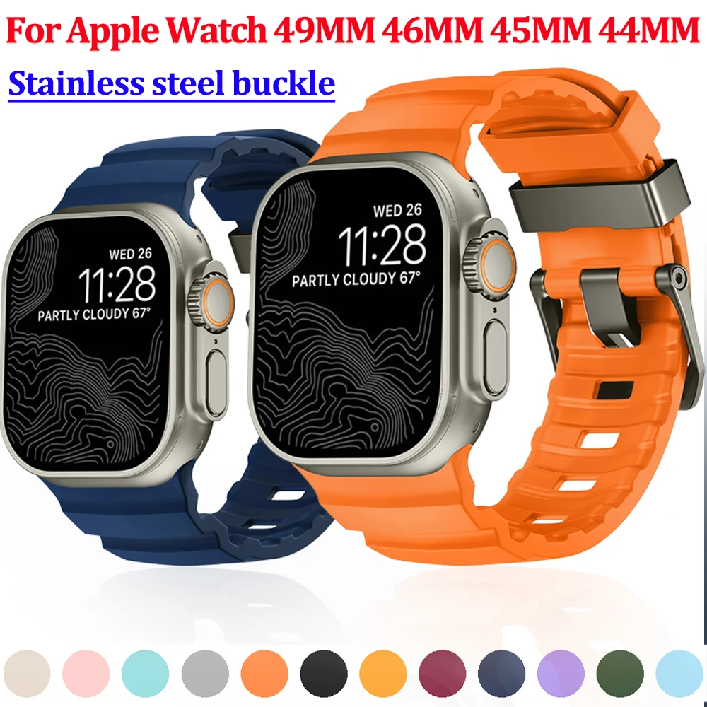 

Trail Silicone Strap for Apple Watch Band 49mm 46mm 45mm 44mm Stainless steel buckle bracelet iwatch Series Ultra 2/10 9 8 7 SE