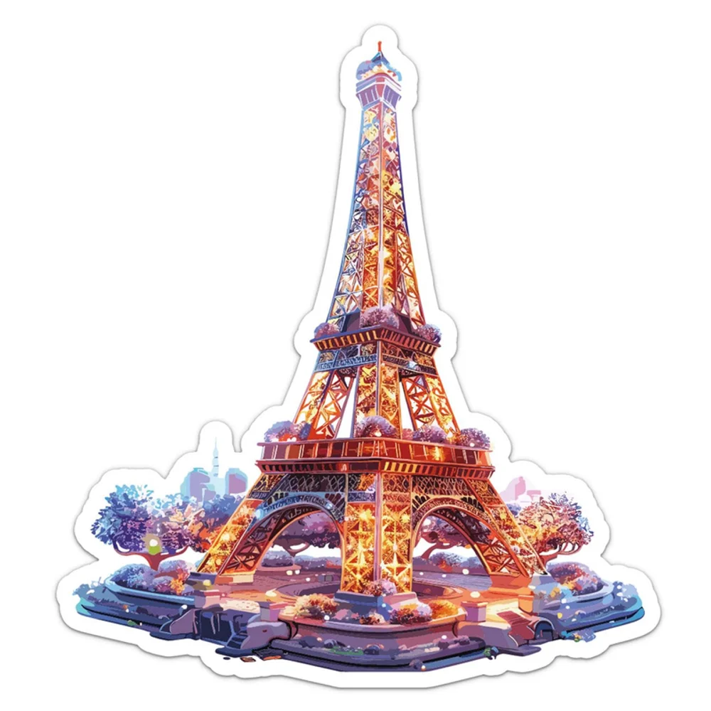 Eiffel Tower Dream Paris Night Colorful French Landmark Vinyl Car Sticker for Truck Window and Laptop Decorative Decal