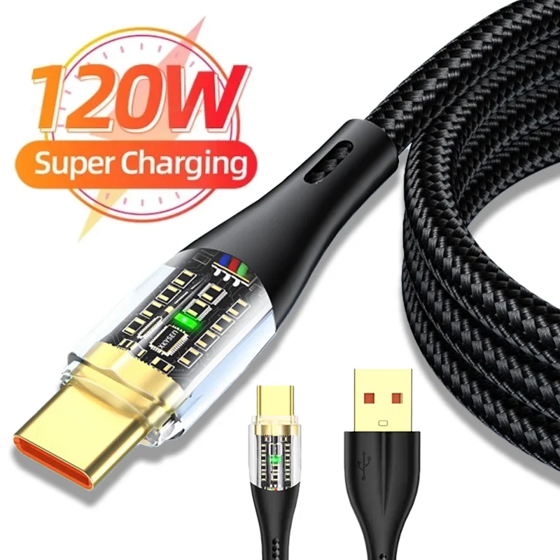 120w 6a usb tipo c cabo de carregamento rápido usb c carregador fio para iphone 14 13 12 11 huawei p40 p30 realme