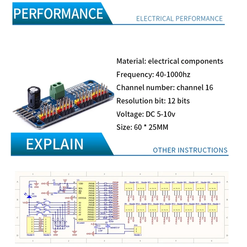 PCA9685 16 Channel 12-Bit PWM Servo Motor Driver I2C Module For Arduino Or Raspberry Pi Shield Module Servo Shield