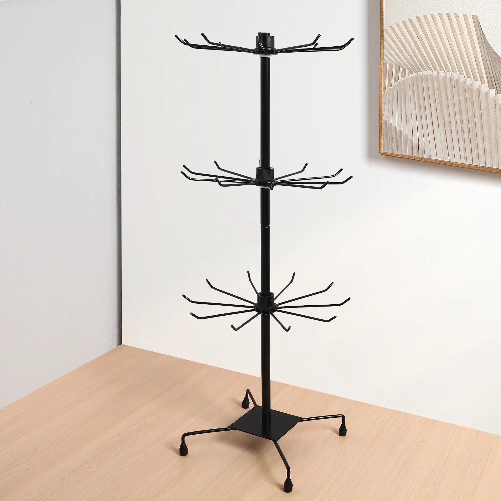 1Pcs Premium Iron Display Stand Rotating 3-Tier Headwear Rack Vertical Design for Hats Ornaments Bags Lightweight Accessories