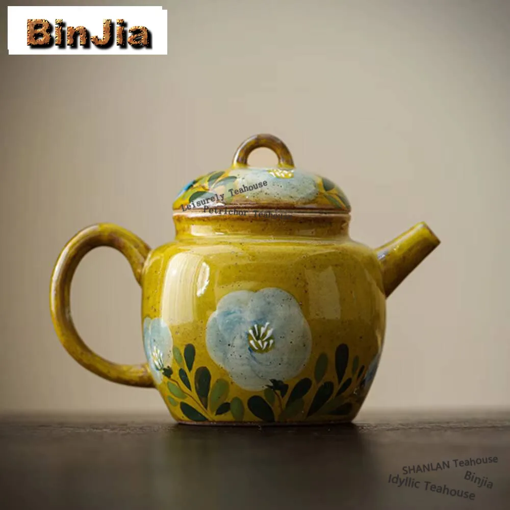 

110ml Hand-painted Camellia Flower Teapot Ancient Underglaze Colored Ceramic Pot Tea Making Kettle Cha Accessories Ornaments