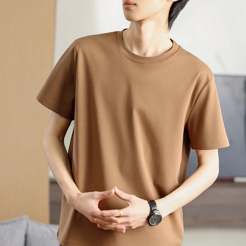 Spring And Summer New Cotton Short-Sleeved T-shirt Men's Round Neck Solid Color Mercerized Cotton Bottoming Shirt