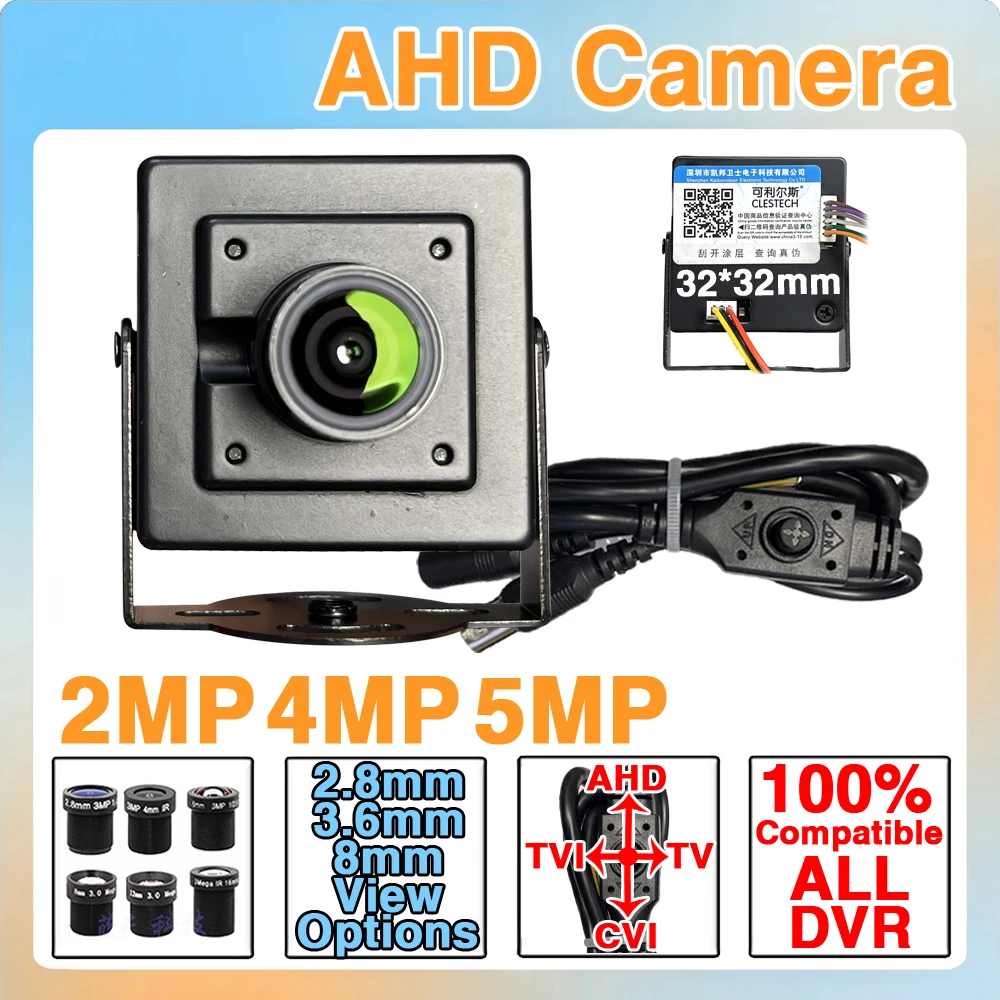 2.8-16mm LENS Metal Super Small 32*32mm  ALL DVR✔ 4in1 CVBS/TVI/CVI AHD Mini Camera 1080P 4MP 5MP 4K CCTV Ultra HD With Bracket