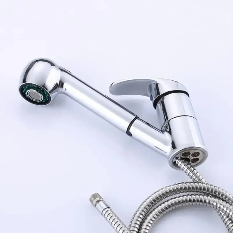 Bathroom Sink Faucet with Pull Out Sprayer,Hose, Single Handle Kitchen Basin Mixer Tap for Hot and Cold Water, 360 Degree Swivel