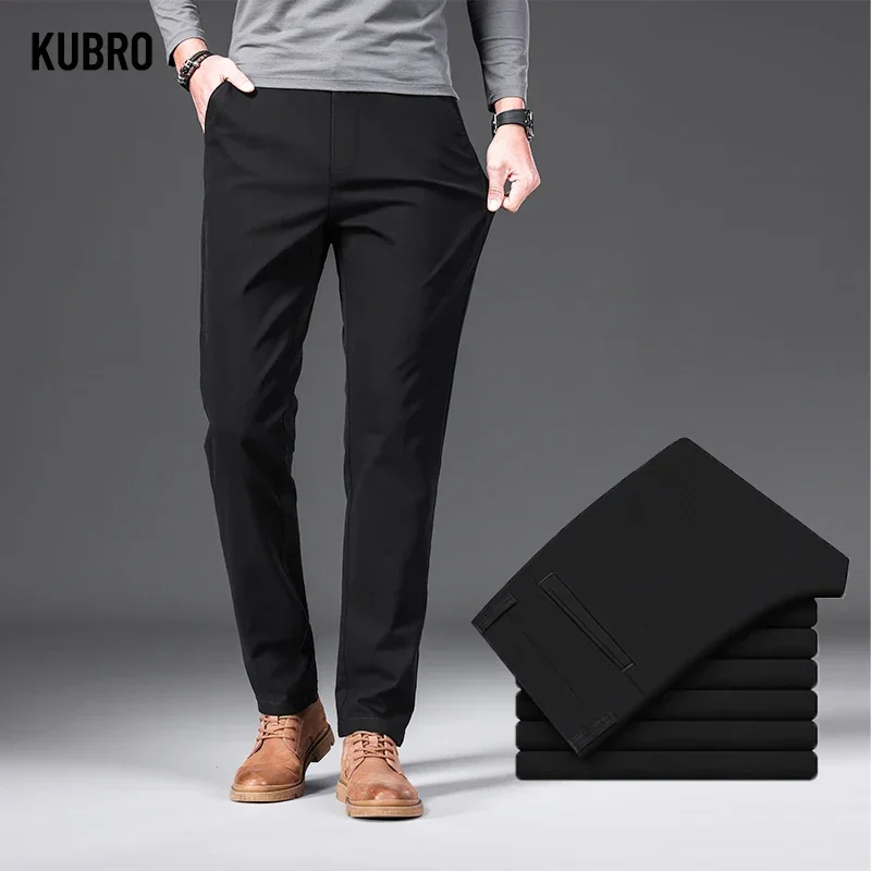 

KUBRO 2023 New Men's Spring Autumn Fashion Business Casual Long Pants Suit Pant Male Elastic Straight Formal Trousers Plus Size