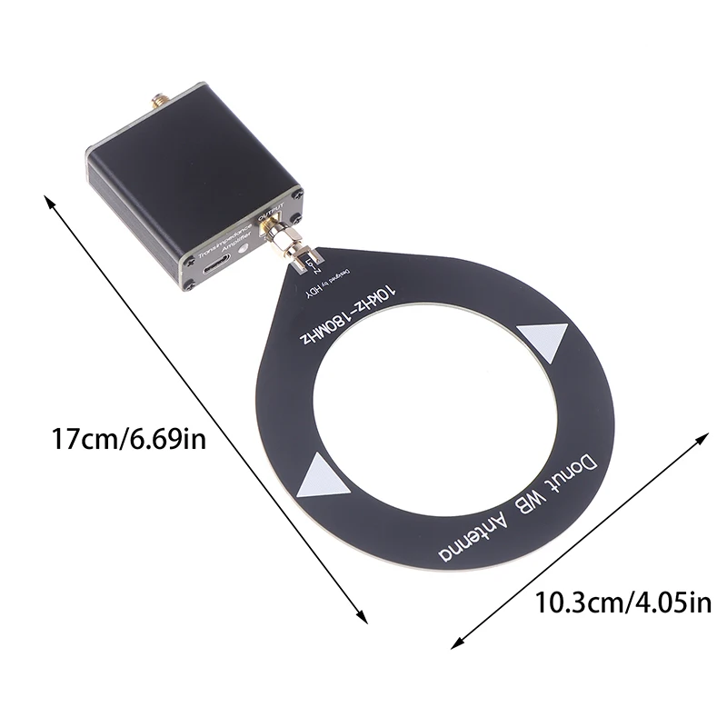 Antena WB Donat Amplifier Transimpedansi Baterai 500 Mah Bawaan 10KHz-180MHz Antena Loop Kecil untuk Radio Walkie Talkie SDR