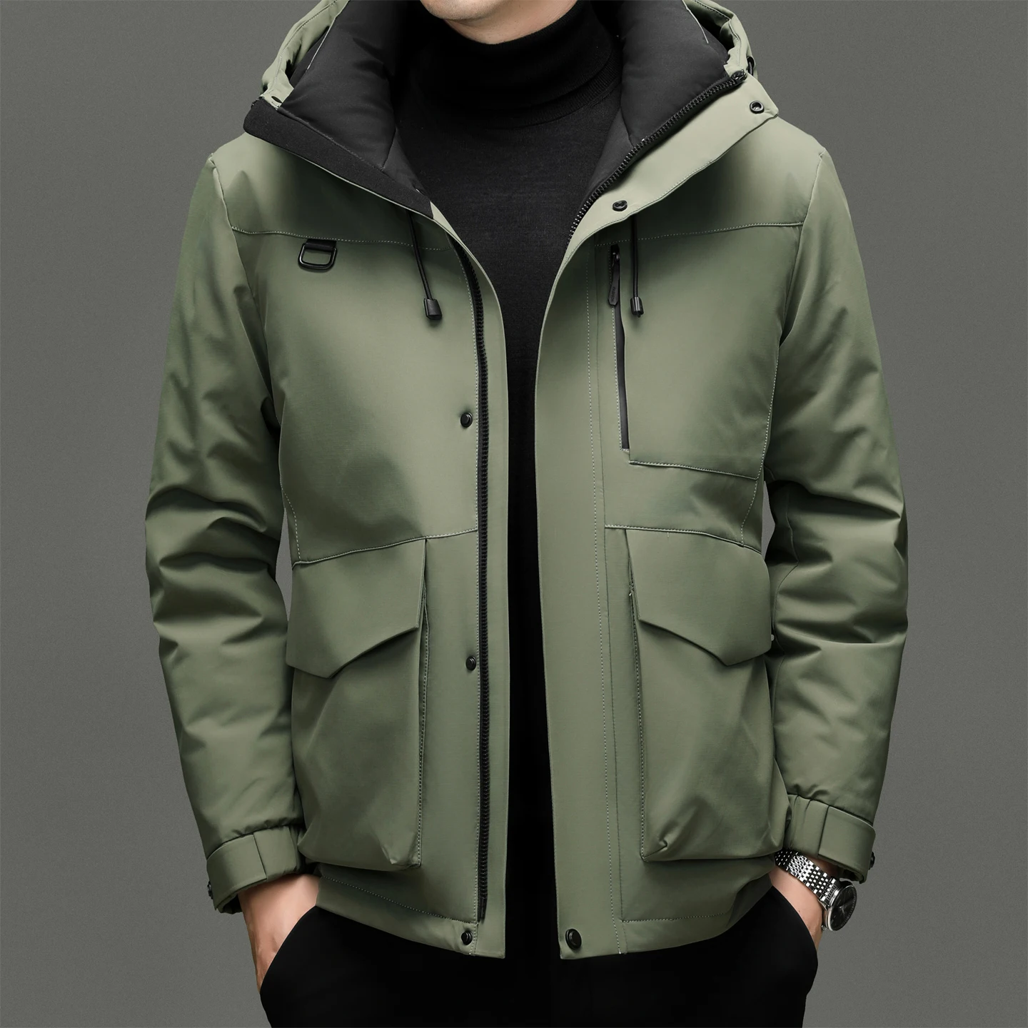 2026 Winter Men‘s 90% White Duck Down Jackets Hooded Thick Warm Workwear Puffer Coats Winter Windproof Casual Outdoor Top Parkas