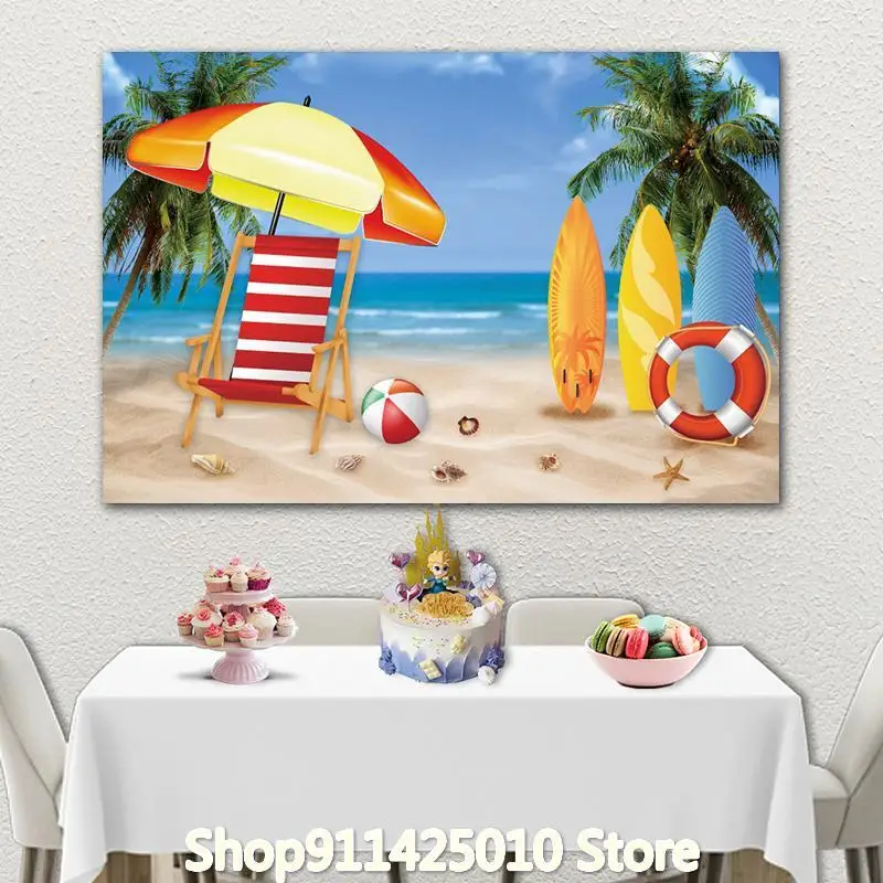 Zomer Zeegezicht Strand Kokospalm Achtergrond Vakantie Feest Decoratie Fotografie Studio 3d Digitale Foto Achtergrond Aangepast