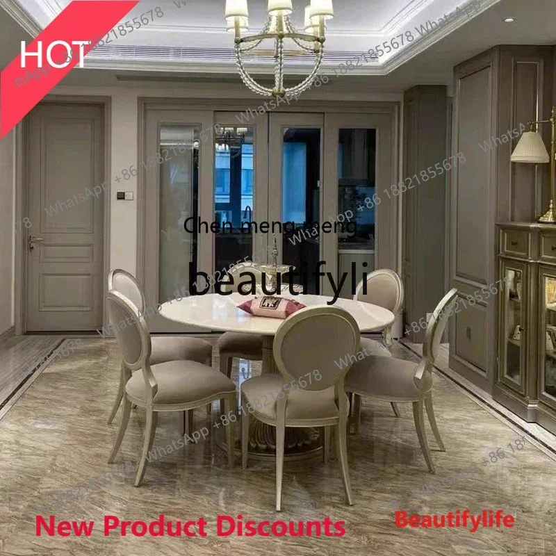 

lhy E1001 ssL178 American light luxury marble dining table and chair combination European simple round high-end French solid woo