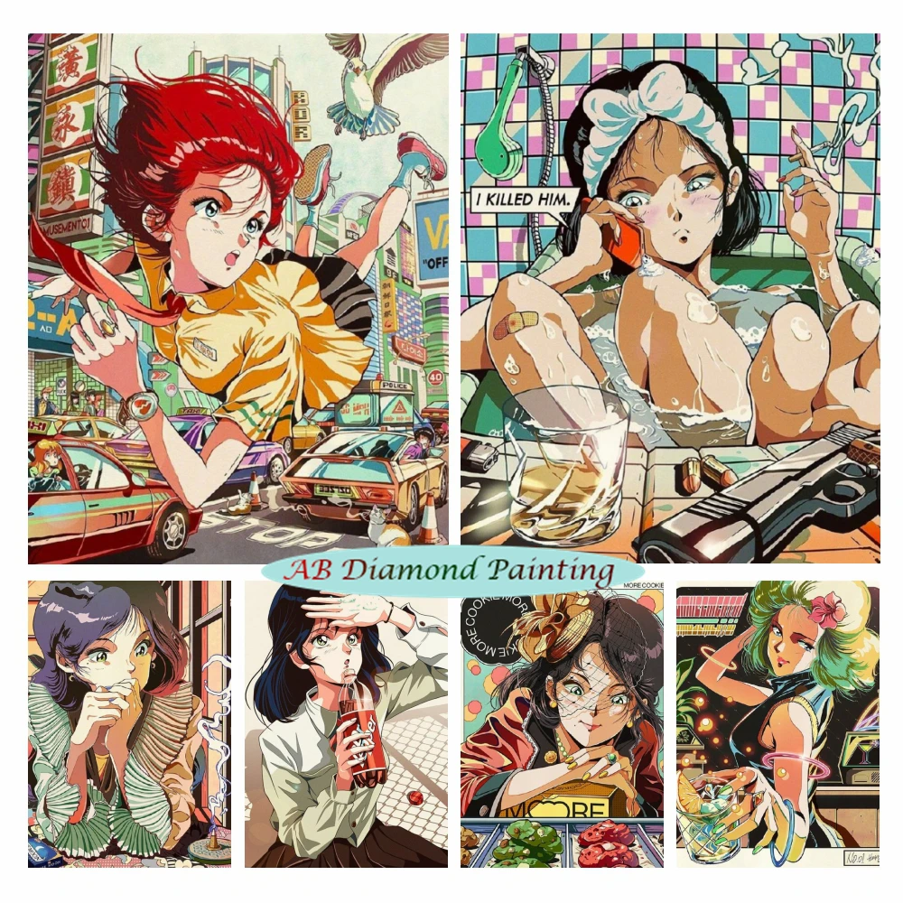 

Nostalgic retro Portrait 5D AB Diamond Art Painting Cartoon Pick Up Girl Diamond Embroidery Cross Stitch Kits Home Decor Gift