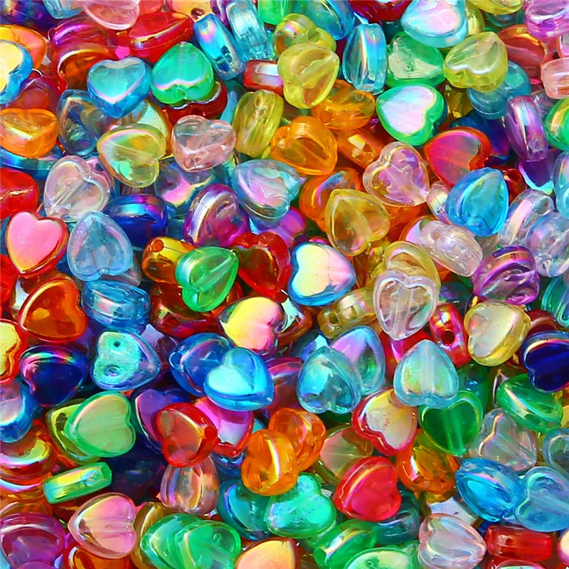50/100Pcs 9mm Iridescent Heart Love Acrylic Loose Spacer Beads for Jewelry Making DIY Necklace Bracelet Keychain Accessories image 5