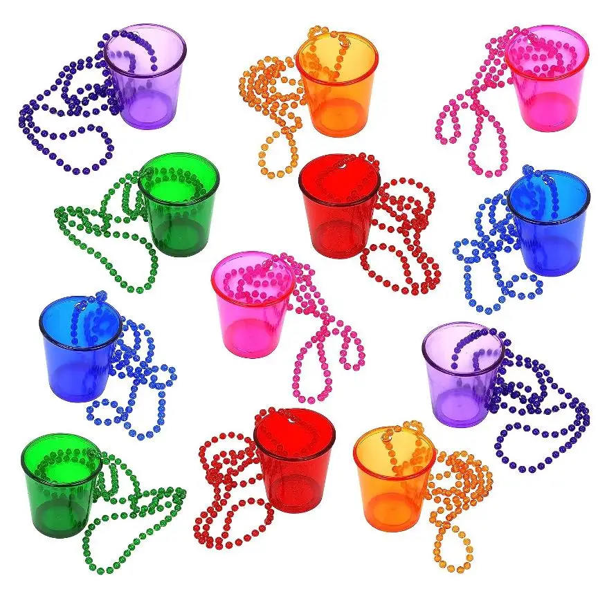 50pcs Shot Glasses on Beaded Necklace Mardi Gras St. Patrick\'s Day Birthday Wedding Bachelorette Halloween Christmas Decoration