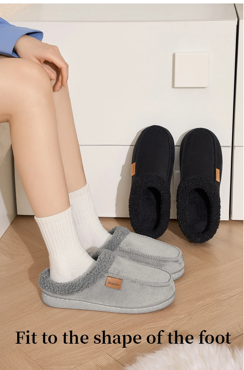 Damen Plüsch-Hausschuhe, Gemütliche Warme Fleece-Gefütterte Rutschfeste Innen-Hausschuhe, Leichte Slip-On-Schuhe für Schlafzimmer, Winter und Herbst – Detail 9