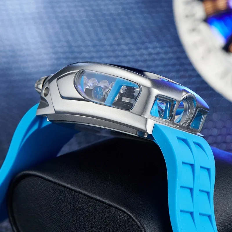 OBLVLO الرجال ساعة أوتوماتيكية 42 مللي متر * 50 مللي متر تونيو ساعة اليد الميكانيكية مضيئة محرك توربو الهاتفي 50 متر مقاوم للماء الياقوت مرآة