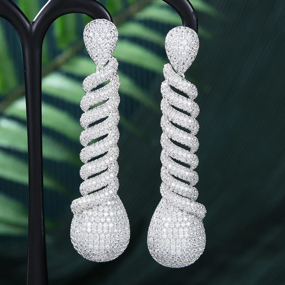 Missvikki Luxury Gorgeous Trendy Long Earrings For Women Wedding Cubic Zircon Crystal CZ Dubai Bridal Earring Fashion Jewelry