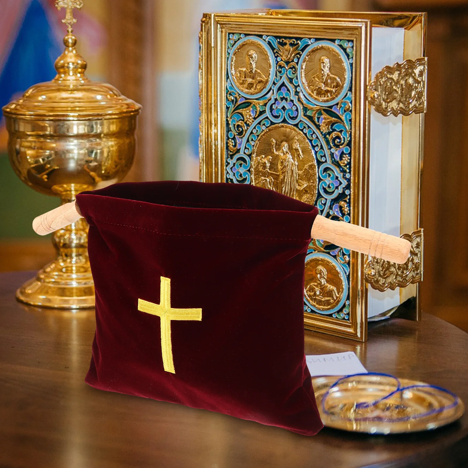 

Embroidered Offering Bag Large Capacity Communion Accessories Baptism Christening Decorations Holy Communion Bag