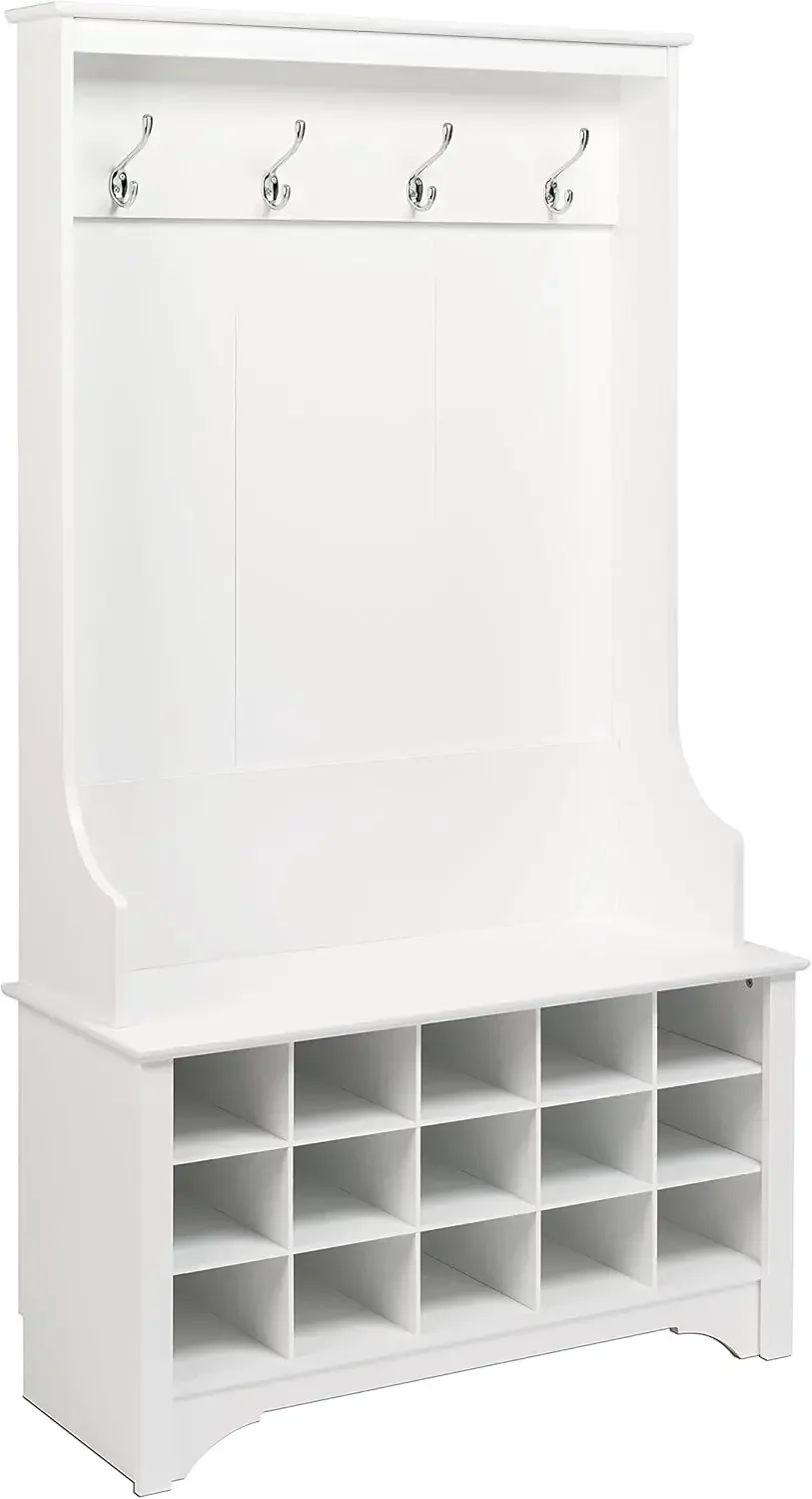 Prepac Hall Tree with Shoe Storage, White