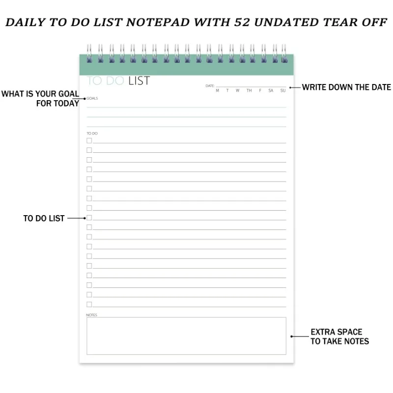 52Sheets Daily Planner Notepad - Boost Efficiency and Achieve Goals - Undated Tear-off with Goals and Notes Sectionb