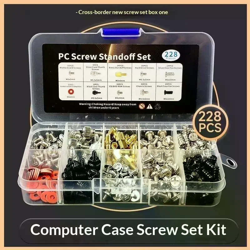 228Pcs/Box Hard Disk DIY Motherboard PC Computer Assemble Case Fan Hand Screw Bolt Standoff Washer Assortment Kit