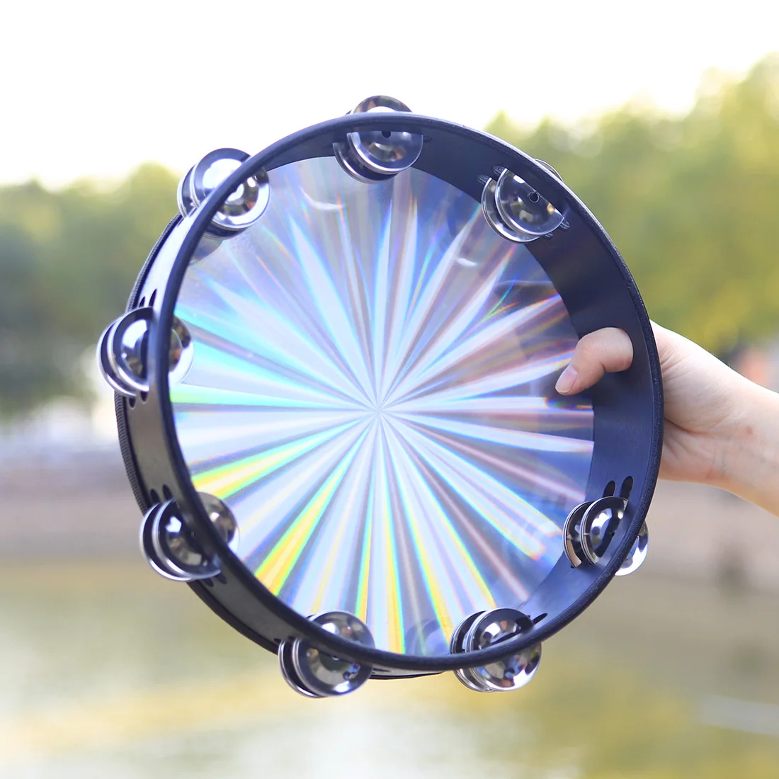 10 Inch Laser Tambourine Orff Musical Instruments High Quality Percussion Instrument for KTV Party Jingle Bell Hand Rattle Drum