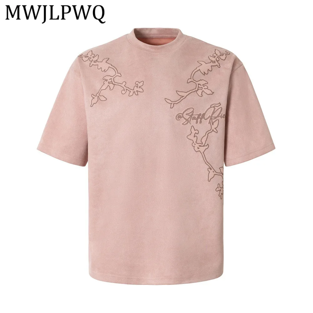 

MWJLPWQ Men's Embroidery Design Short-Sleeve T-Shirt Summer Round-Neck Top Trendy Loose Casual Tee 2026 Trend 14372