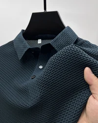 Polo de manga corta para hombre, camiseta transpirable de seda de hielo, ropa de marca, moda de negocios, Lop-up, novedad de verano