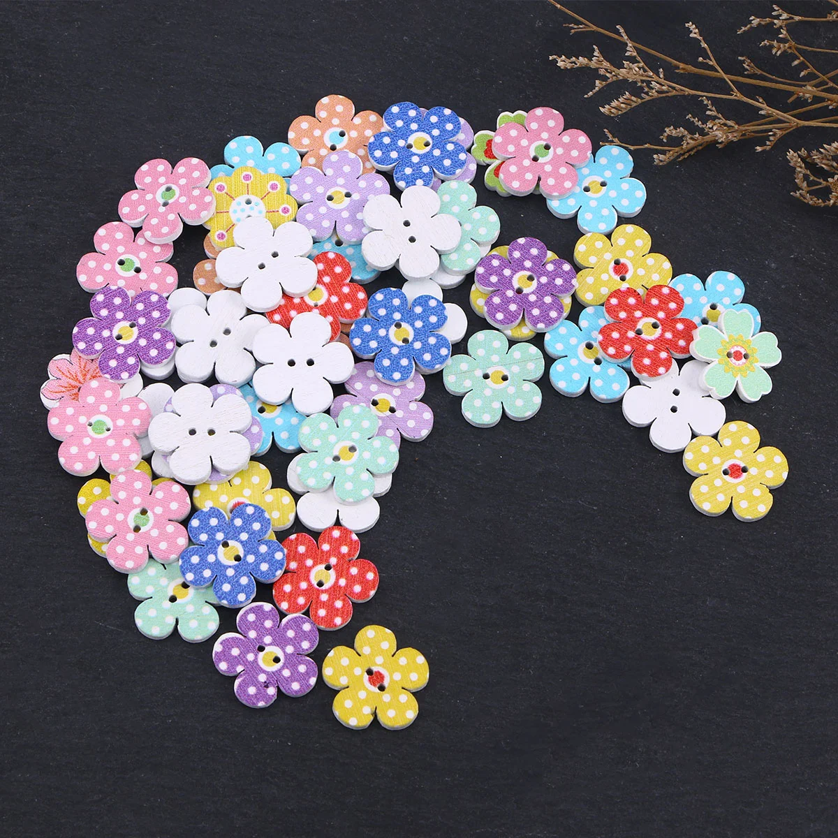 

50 Pcs Buttons For Crafts 10mm Buttons for Sewing Flower Shape Craft Scrapbooking 2 Holes Wooden Baby