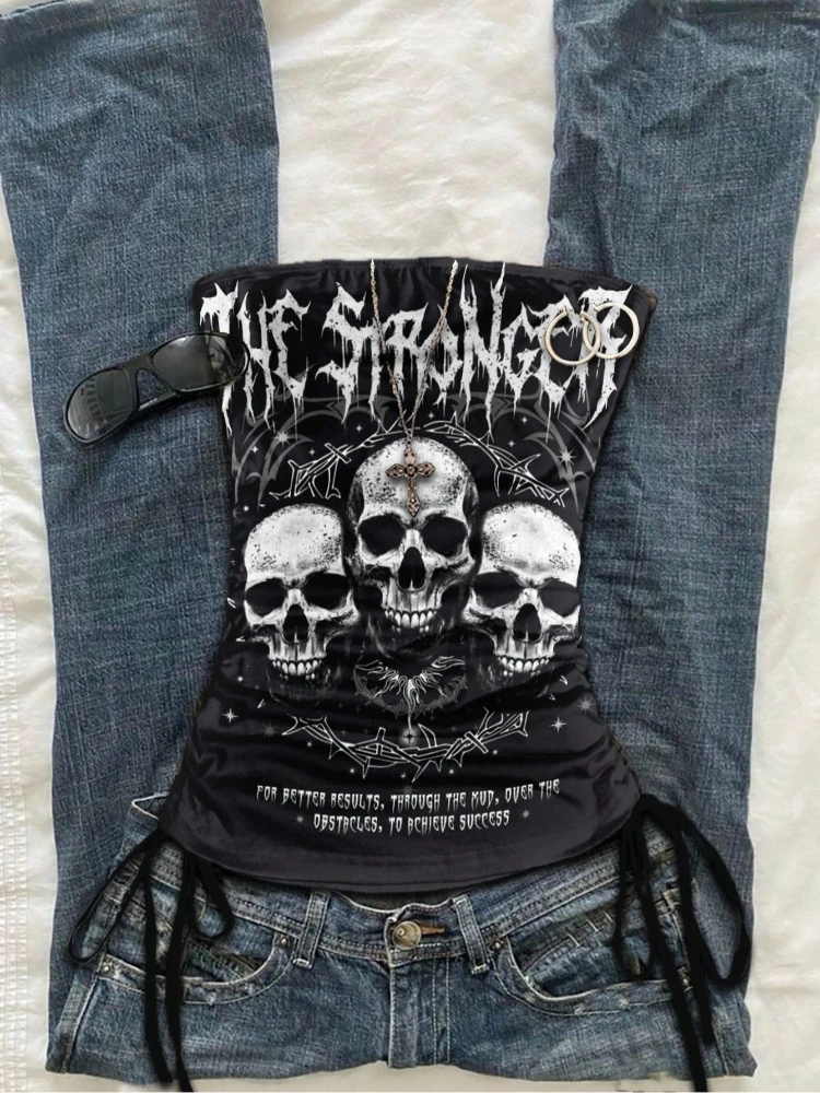 

2025 Spring/Summer New Fashion Foreign Trade Skeleton Street Gothic Y2K Slimming Spicy Girl strapless Tank Top