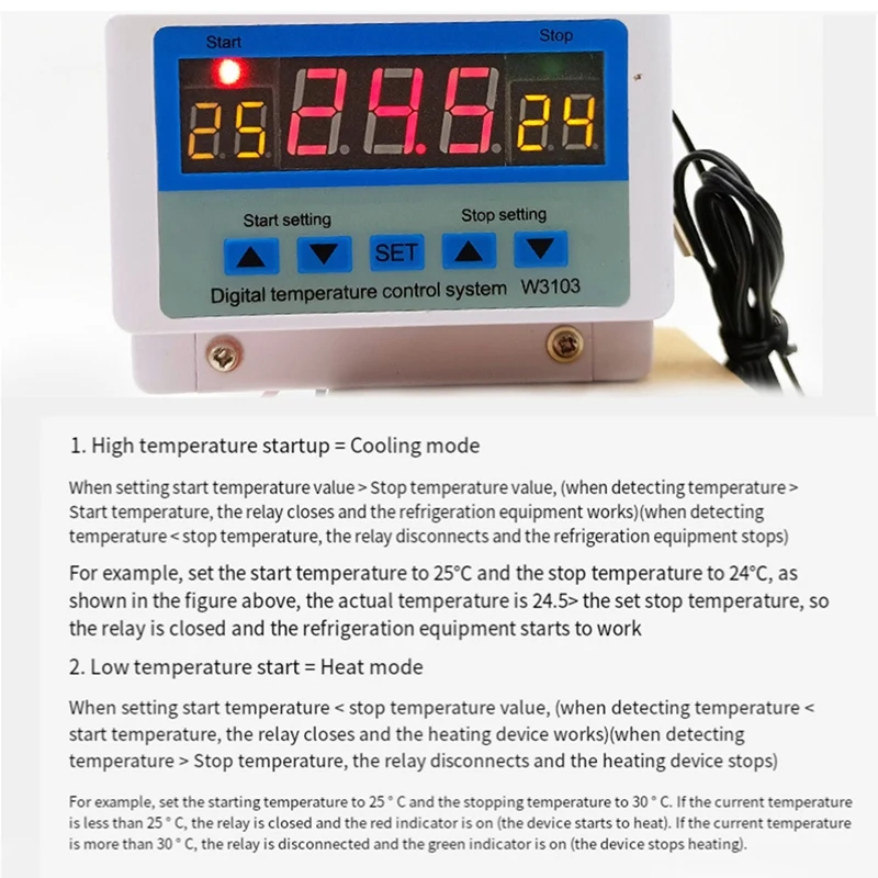 เครื่องควบคุมอุณหภูมิแบบดิจิตอล 220V สูงสุด 5000W เทอร์โมดิจิตอล 30A -19 ถึง 99 ℃   สวิตช์ควบคุมอุณหภูมิ XH-W3103
