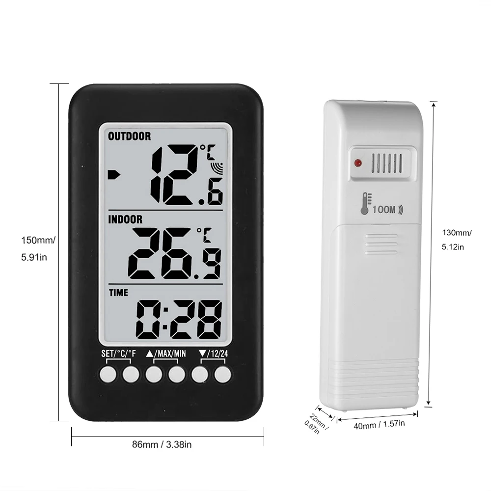 Color Screen Indoor Thermometer LCD ℃/℉ Digital Wireless Indoor/Outdoor Thermometer Clock Temperature Meter With Transmitter